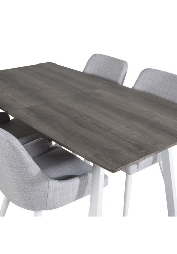 VENTURE DESIGN Plaza spisebordstol, m. armlener - lys gr polyester og hvitt metall