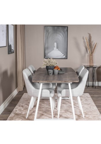 VENTURE DESIGN Plaza spisebordstol, m. armlener - lys gr polyester og hvitt metall