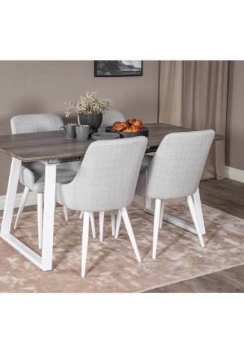 VENTURE DESIGN Plaza spisebordstol, m. armlener - lys gr polyester og hvitt metall