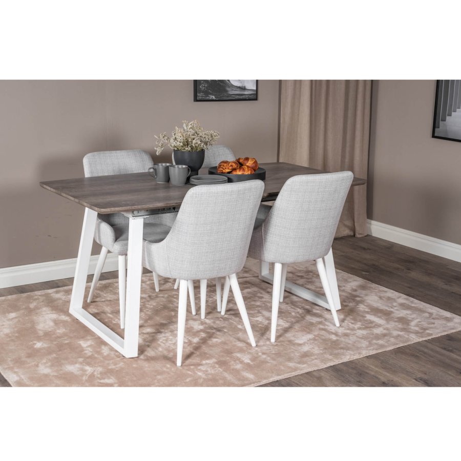 VENTURE DESIGN Plaza spisebordstol, m. armlener - lys gr polyester og hvitt metall