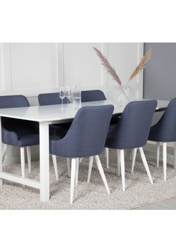 VENTURE DESIGN Plaza spisebordstol, med armlener - bl polyester og hvitt metall