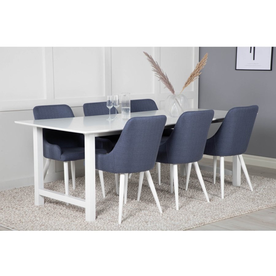 VENTURE DESIGN Plaza spisebordstol, med armlener - bl polyester og hvitt metall