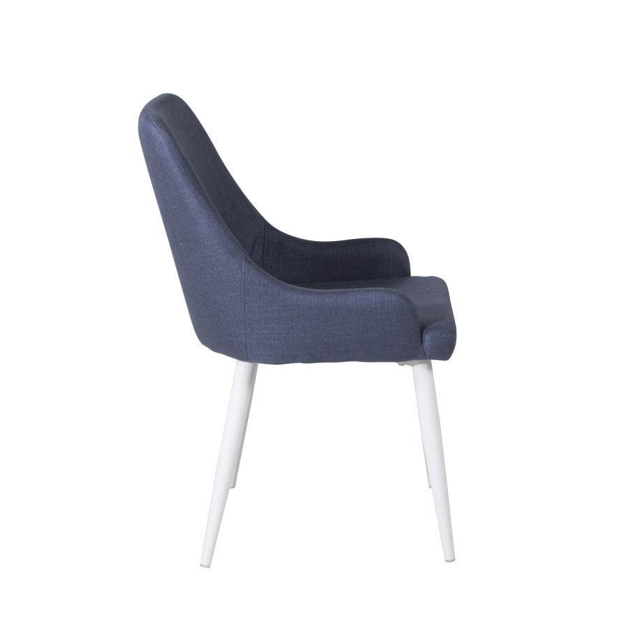 VENTURE DESIGN Plaza spisebordstol, med armlener - bl polyester og hvitt metall