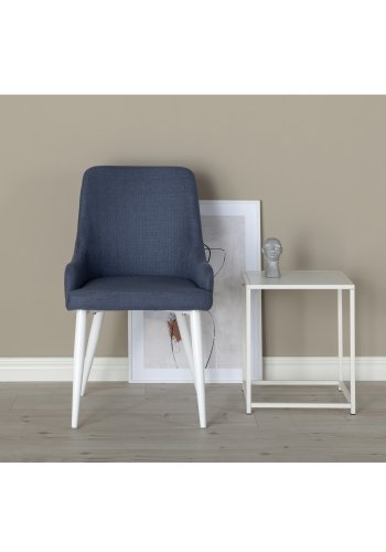 VENTURE DESIGN Plaza spisebordstol, med armlener - bl polyester og hvitt metall