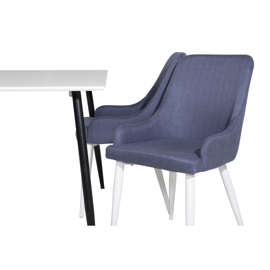 VENTURE DESIGN Plaza spisebordstol, med armlener - bl polyester og hvitt metall