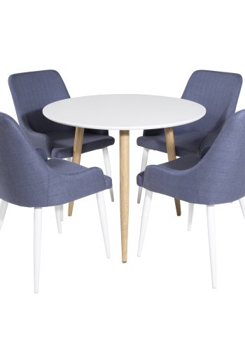 VENTURE DESIGN Plaza spisebordstol, med armlener - bl polyester og hvitt metall