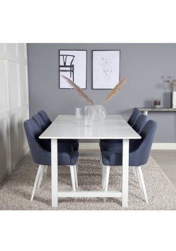 VENTURE DESIGN Plaza spisebordstol, med armlener - bl polyester og hvitt metall