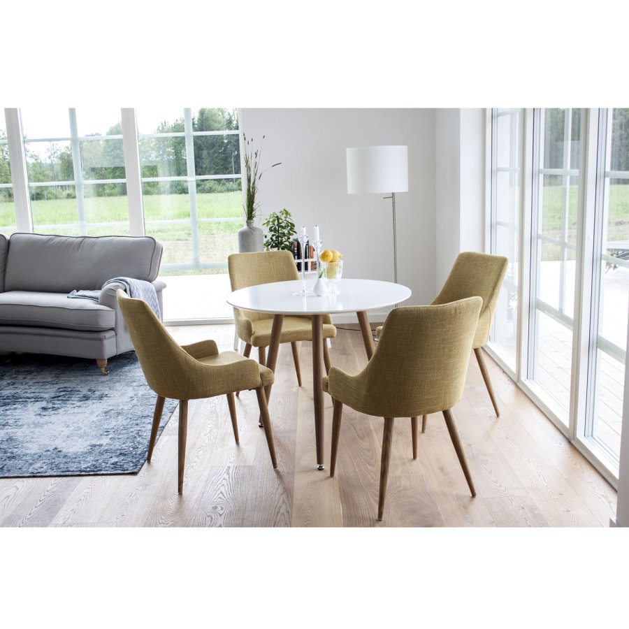 VENTURE DESIGN Plaza spisebordstol, med armlener - sennepsgul polyester og metall