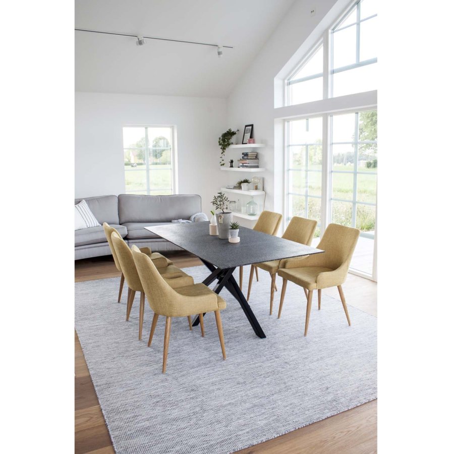 VENTURE DESIGN Plaza spisebordstol, med armlener - sennepsgul polyester og metall