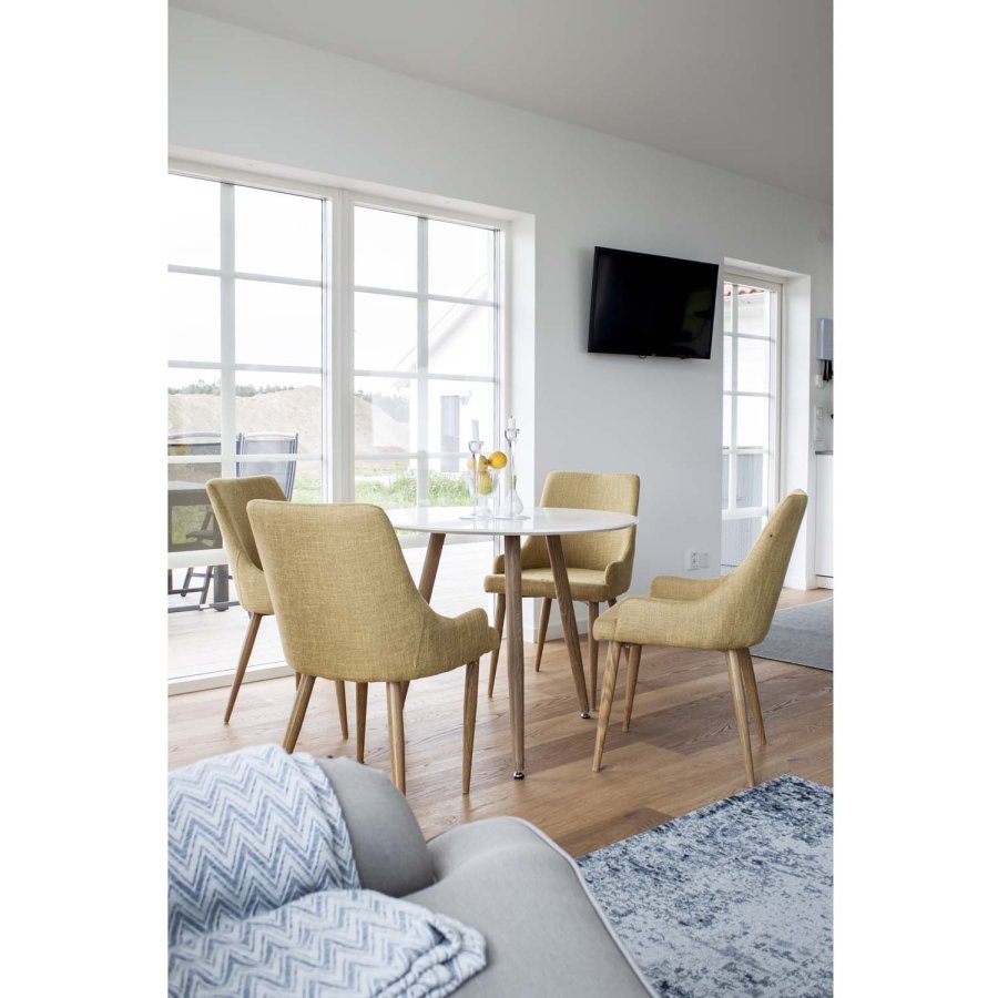 VENTURE DESIGN Plaza spisebordstol, med armlener - sennepsgul polyester og metall