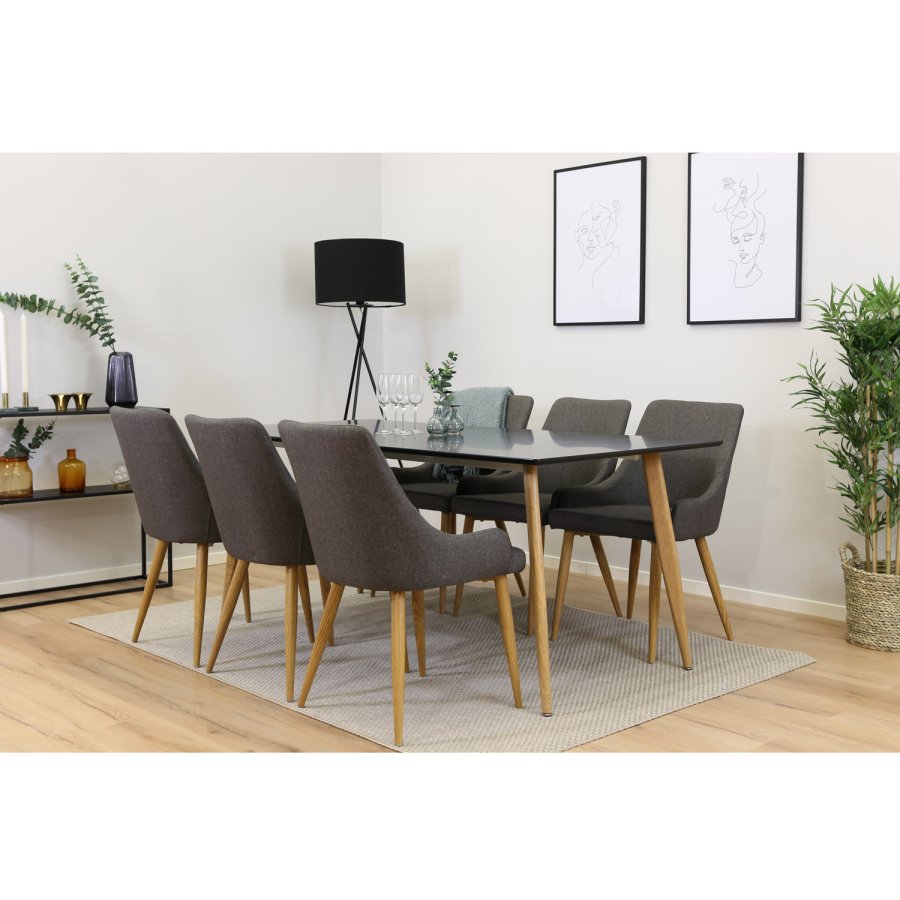 VENTURE DESIGN Plaza spisebordstol, m. armlener - mrkegr polyester og metall