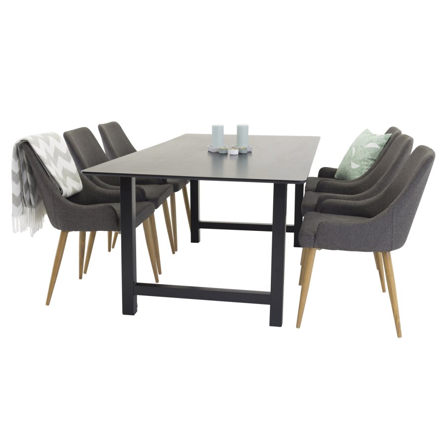 VENTURE DESIGN Plaza spisebordstol, m. armlener - mrkegr polyester og metall