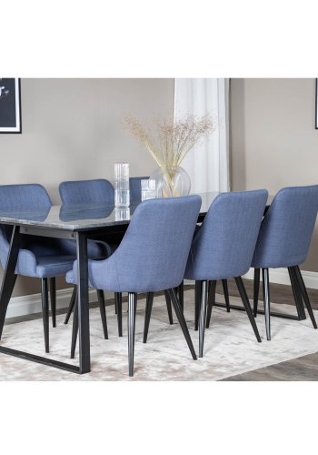 VENTURE DESIGN Plaza spisebordstol, med armlener - bl polyester og sort metall