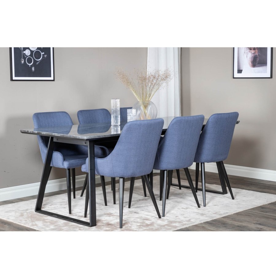 VENTURE DESIGN Plaza spisebordstol, med armlener - bl polyester og sort metall