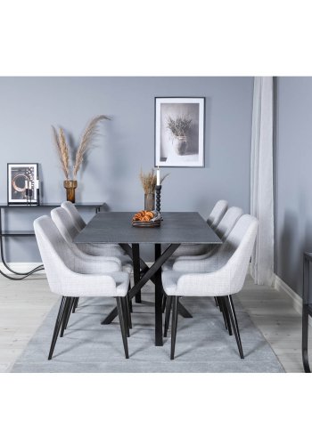 VENTURE DESIGN Plaza spisebordstol, med armlener - lys gr polyester og sort metall