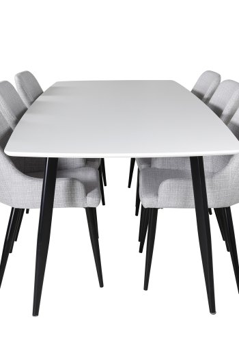 VENTURE DESIGN Plaza spisebordstol, med armlener - lys gr polyester og sort metall