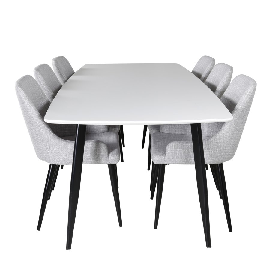 VENTURE DESIGN Plaza spisebordstol, med armlener - lys gr polyester og sort metall