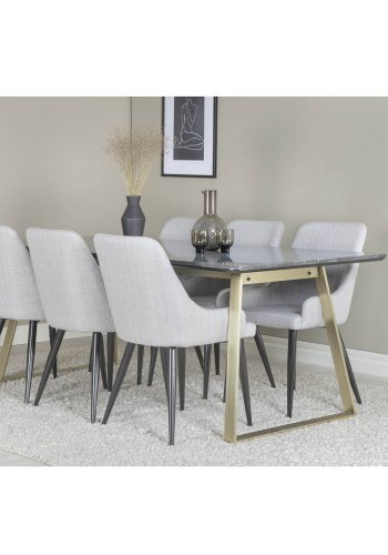 VENTURE DESIGN Plaza spisebordstol, med armlener - lys gr polyester og sort metall