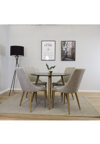 VENTURE DESIGN Leone spisebordsstol, med armlener - lys gr polyester og naturmetall