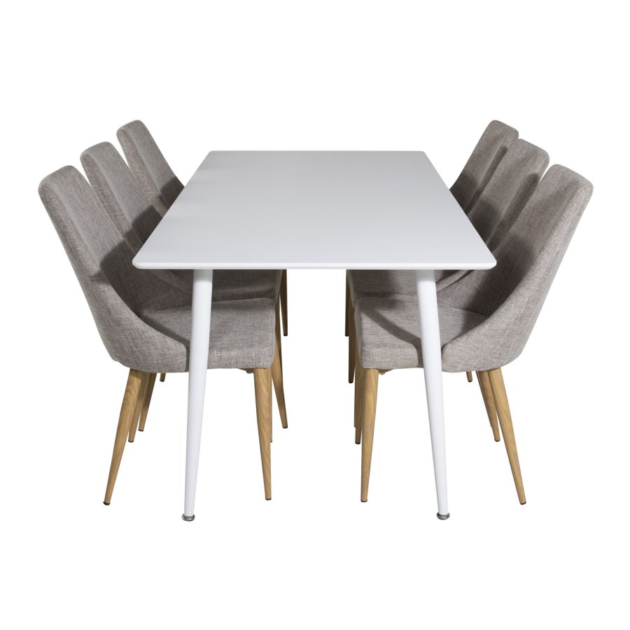 VENTURE DESIGN Leone spisebordsstol, med armlener - lys gr polyester og naturmetall