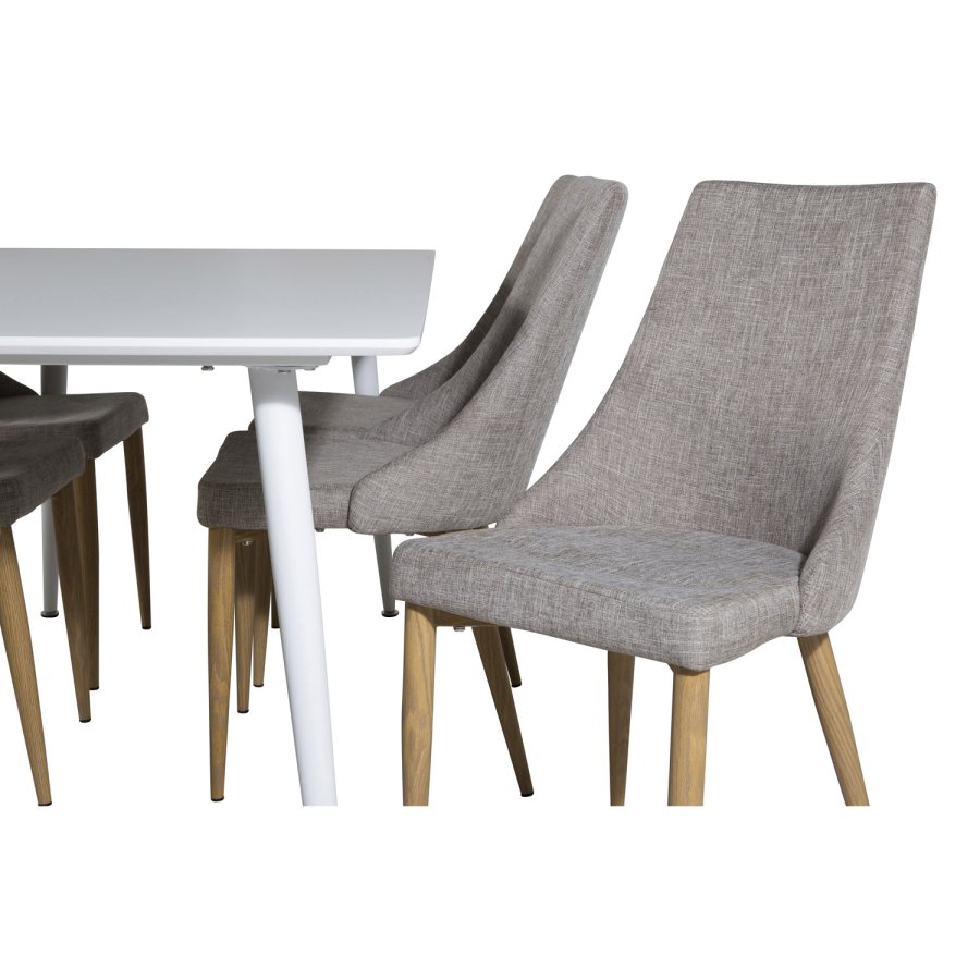 VENTURE DESIGN Leone spisebordsstol, med armlener - lys gr polyester og naturmetall