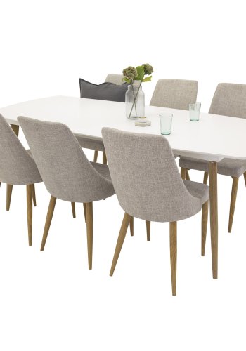VENTURE DESIGN Leone spisebordsstol, med armlener - lys gr polyester og naturmetall