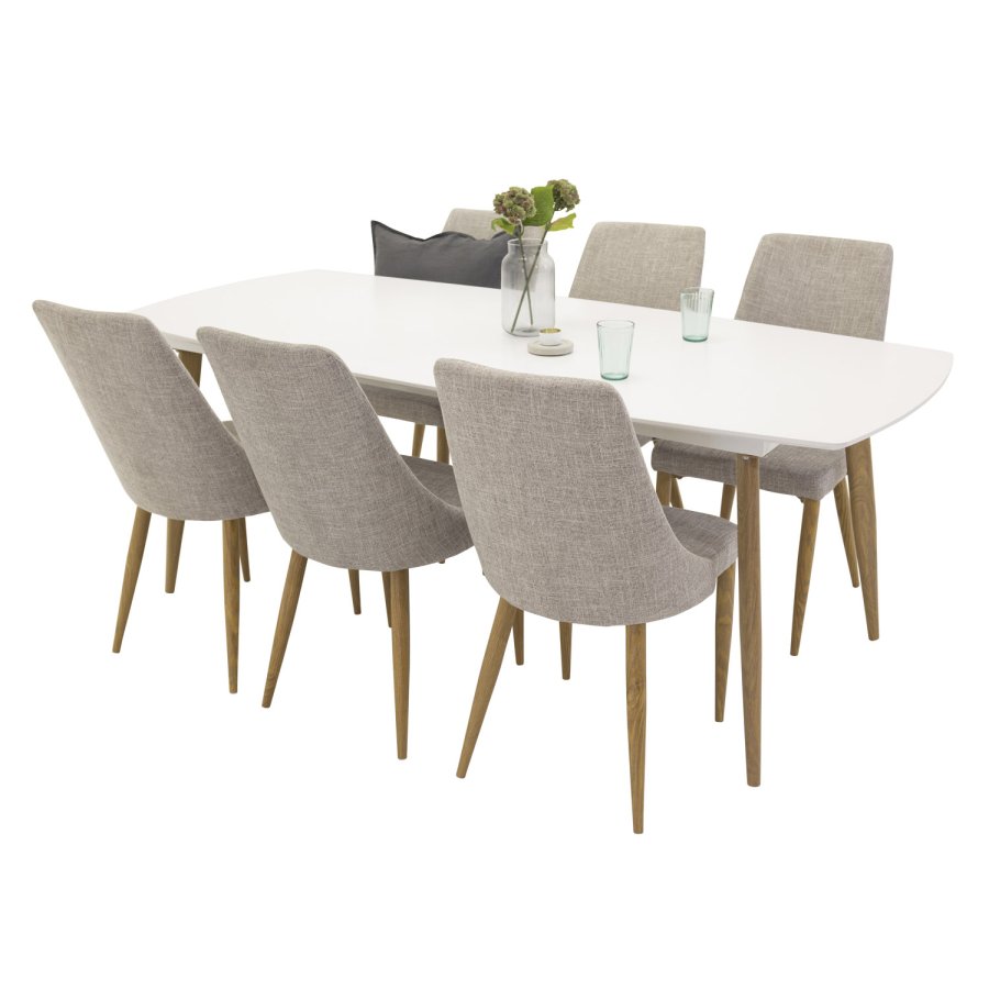 VENTURE DESIGN Leone spisebordsstol, med armlener - lys gr polyester og naturmetall