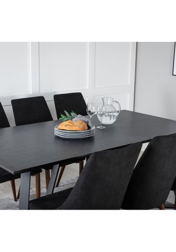 VENTURE DESIGN Leone spisebordsstol, med armlener - svart polyester og valntt foliemetall