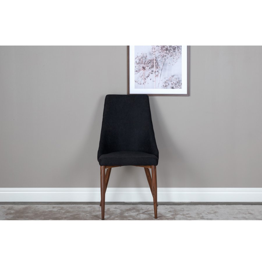 VENTURE DESIGN Leone spisebordsstol, med armlener - svart polyester og valntt foliemetall