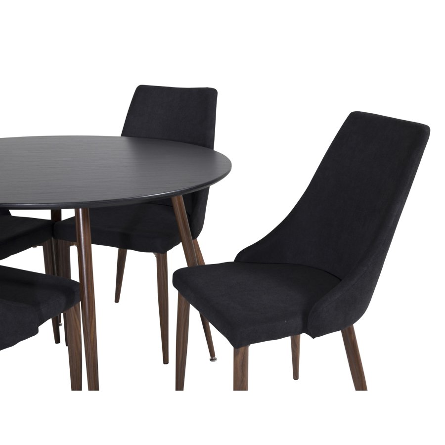 VENTURE DESIGN Leone spisebordsstol, med armlener - svart polyester og valntt foliemetall