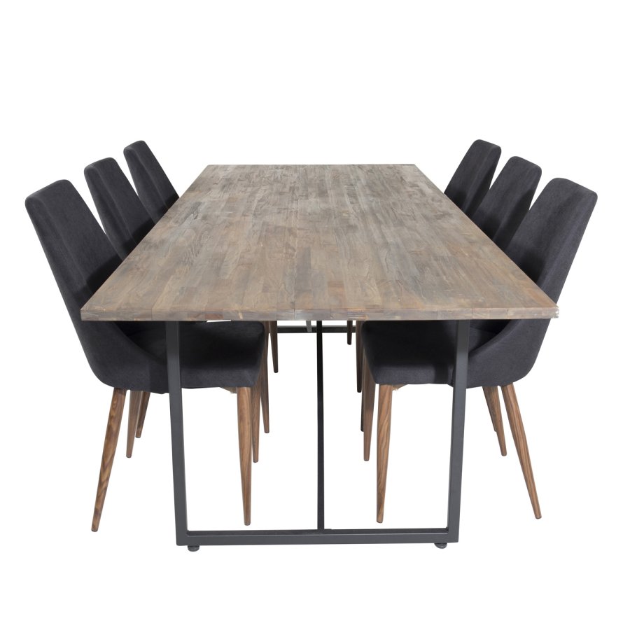 VENTURE DESIGN Leone spisebordsstol, med armlener - svart polyester og valntt foliemetall