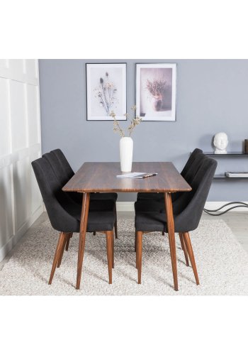 VENTURE DESIGN Leone spisebordsstol, med armlener - svart polyester og valntt foliemetall