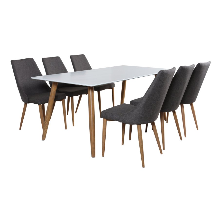 VENTURE DESIGN Leone spisebordstol, med armlener - mrkegr polyester og naturmetall