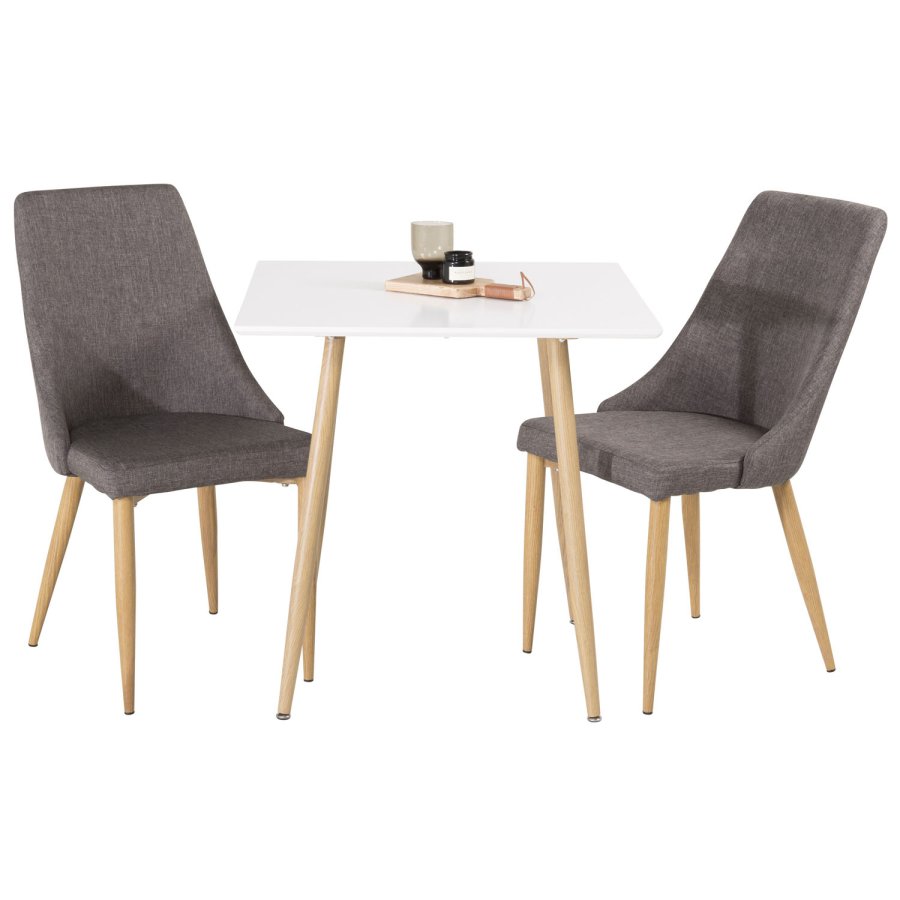 VENTURE DESIGN Leone spisebordstol, med armlener - mrkegr polyester og naturmetall