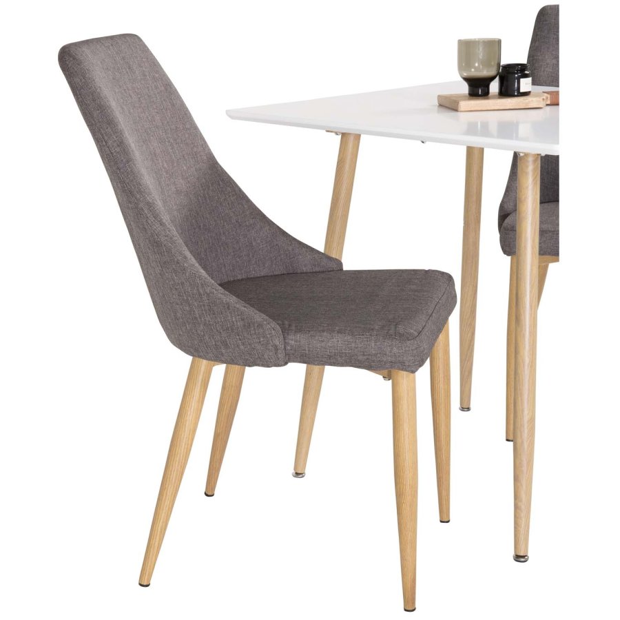 VENTURE DESIGN Leone spisebordstol, med armlener - mrkegr polyester og naturmetall
