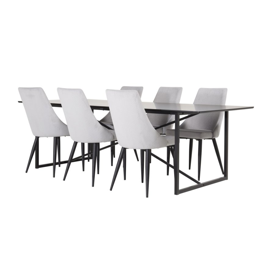 VENTURE DESIGN Leone spisebordstol, med armlener - lys gr flyel og sort metall