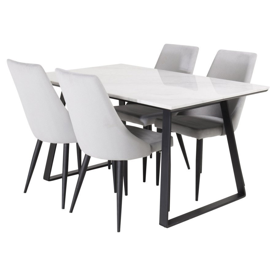 VENTURE DESIGN Leone spisebordstol, med armlener - lys gr flyel og sort metall