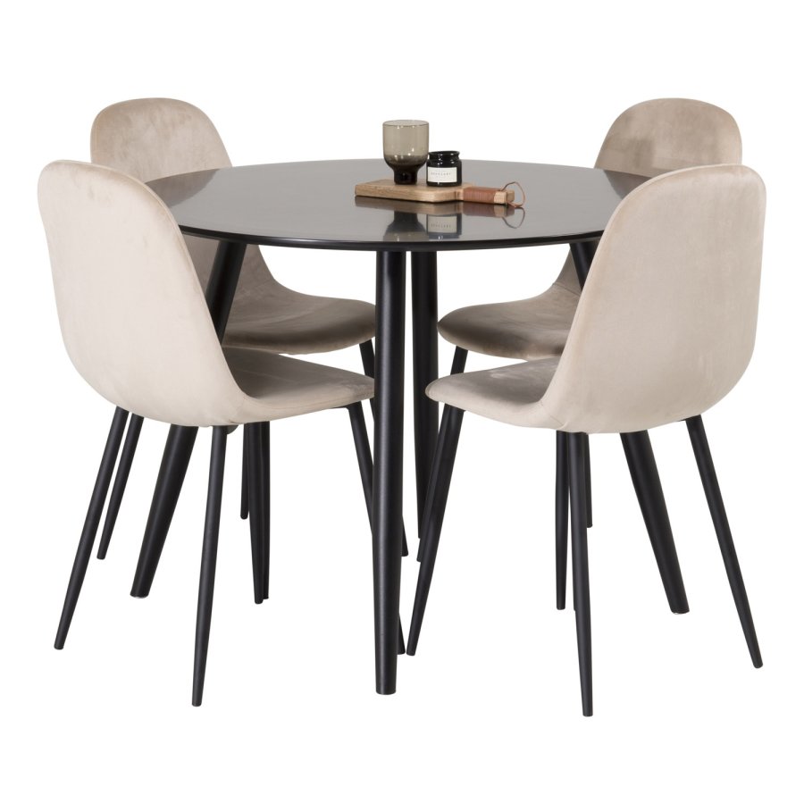 VENTURE DESIGN Leone spisebordstol, med armlener - stvete rosa flyel og svart metall