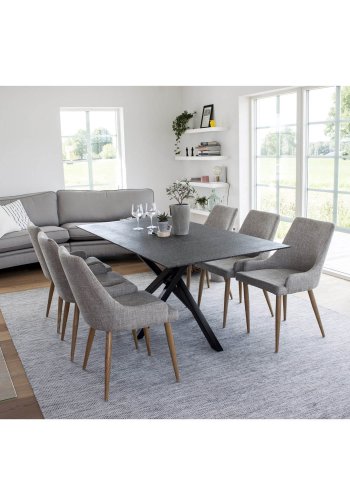 VENTURE DESIGN Comfort spisebordsstol, med armlener - lys gr polyester og naturmetall