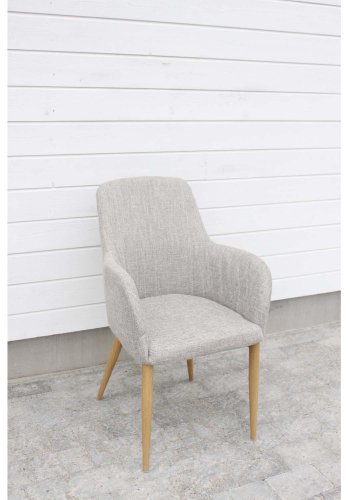 VENTURE DESIGN Comfort spisebordsstol, med armlener - lys gr polyester og naturmetall