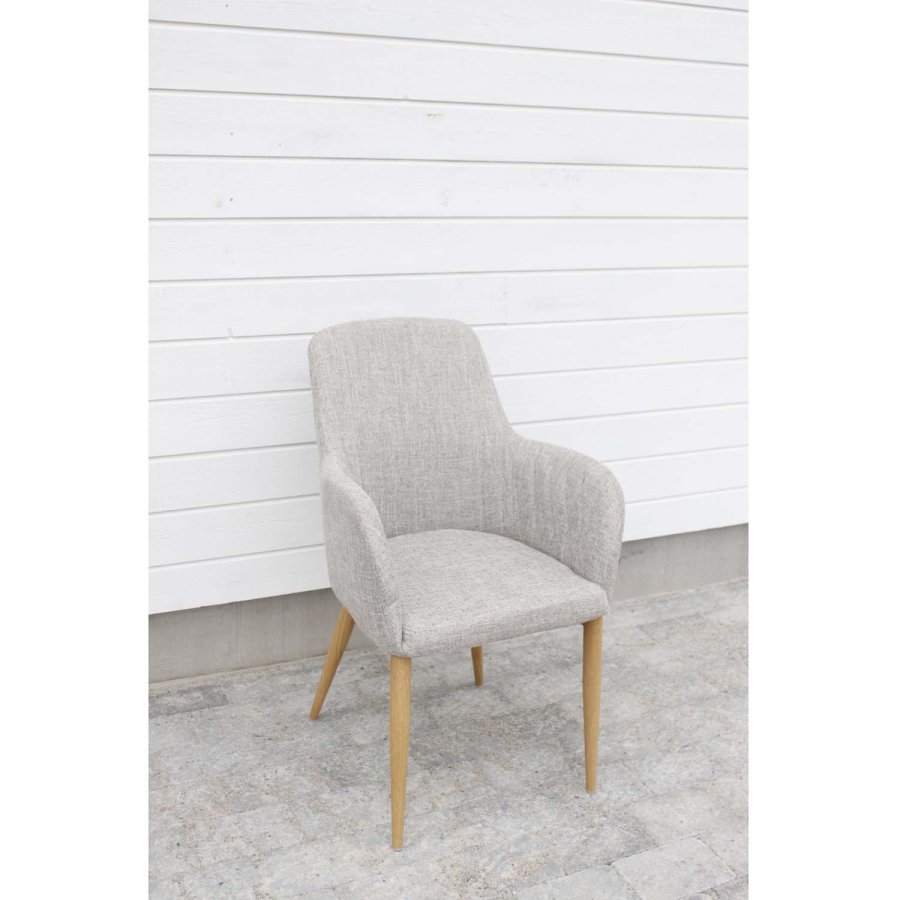 VENTURE DESIGN Comfort spisebordsstol, med armlener - lys gr polyester og naturmetall