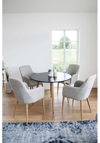 VENTURE DESIGN Comfort spisebordsstol, med armlener - lys gr polyester og naturmetall