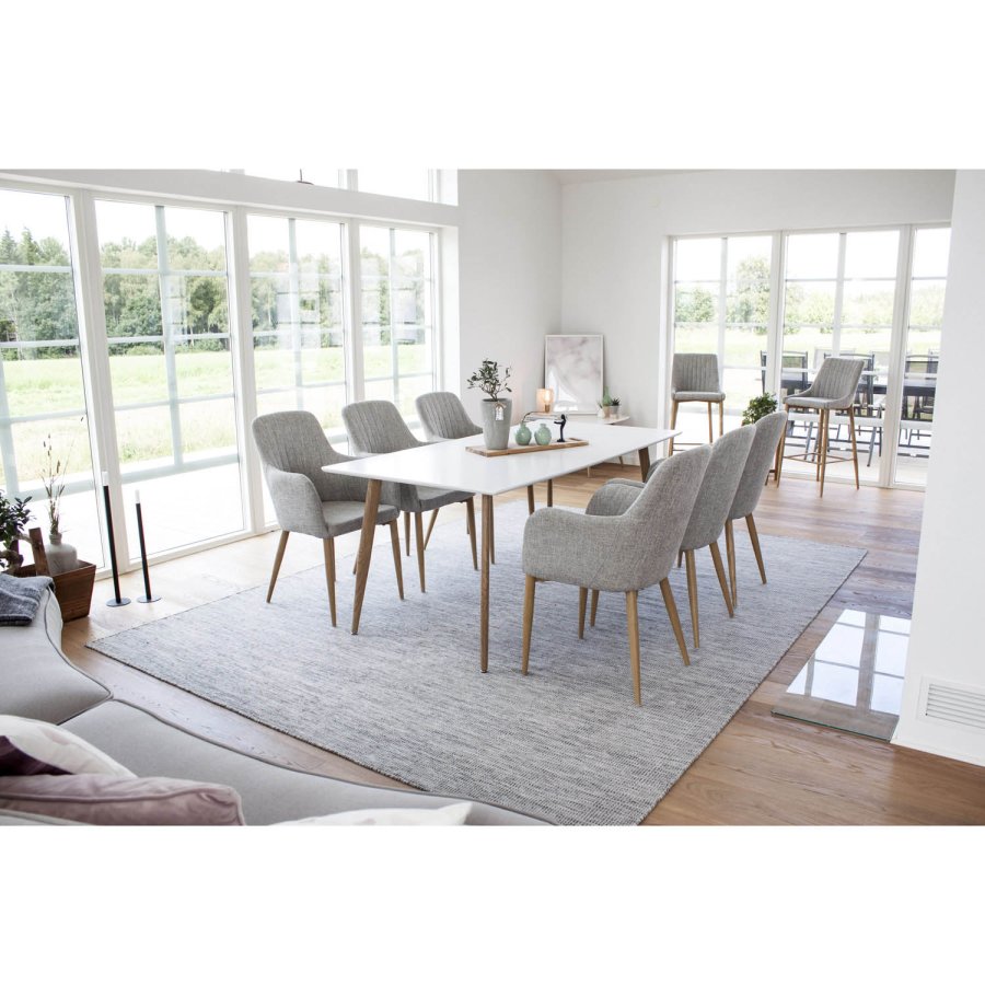 VENTURE DESIGN Comfort spisebordsstol, med armlener - lys gr polyester og naturmetall