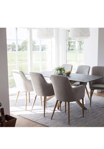 VENTURE DESIGN Comfort spisebordsstol, med armlener - lys gr polyester og naturmetall