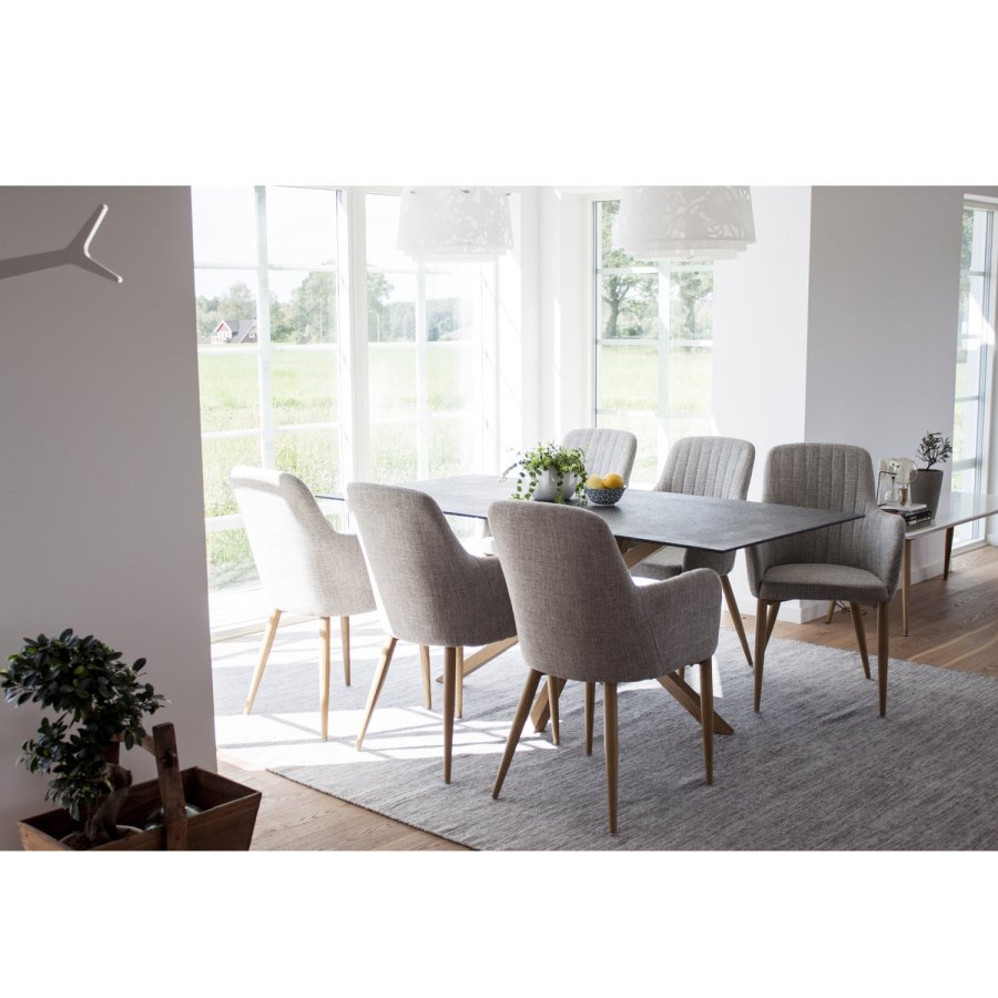 VENTURE DESIGN Comfort spisebordsstol, med armlener - lys gr polyester og naturmetall