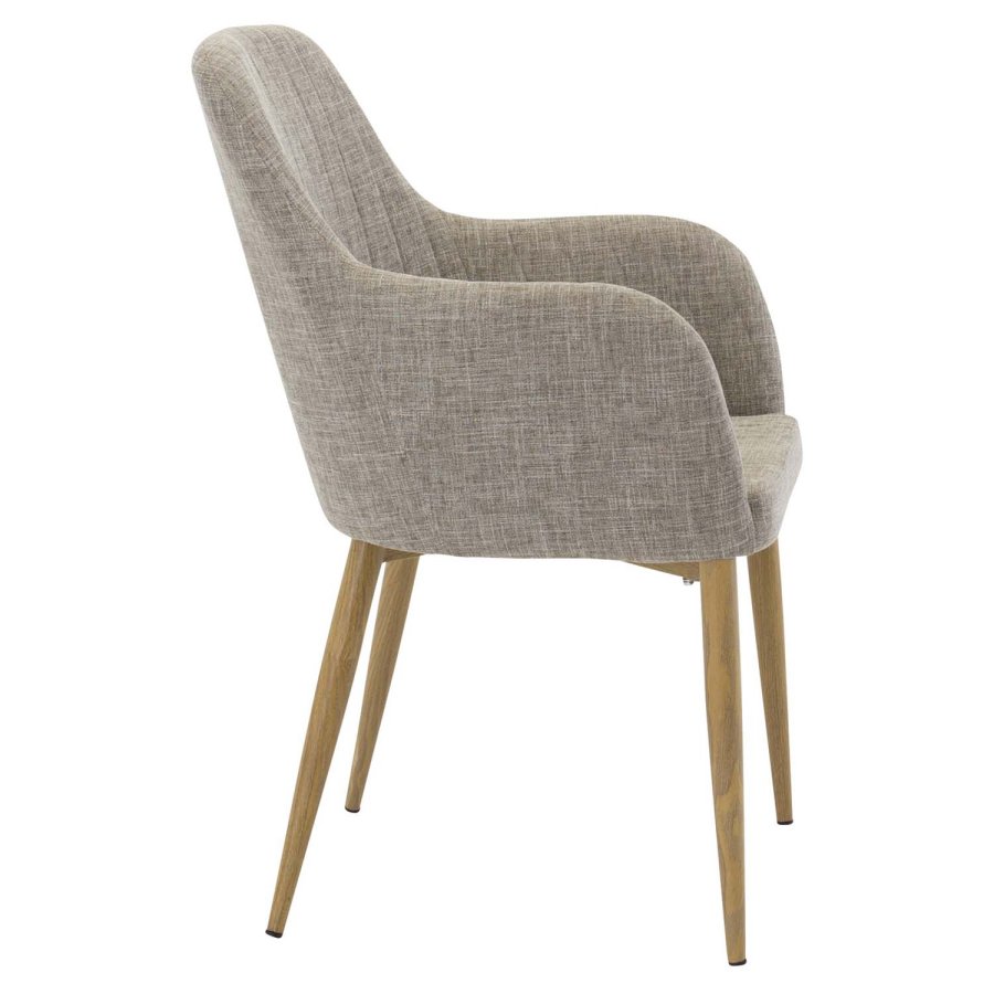 VENTURE DESIGN Comfort spisebordsstol, med armlener - lys gr polyester og naturmetall
