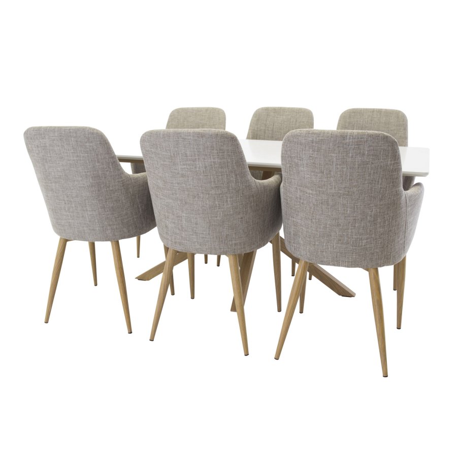 VENTURE DESIGN Comfort spisebordsstol, med armlener - lys gr polyester og naturmetall