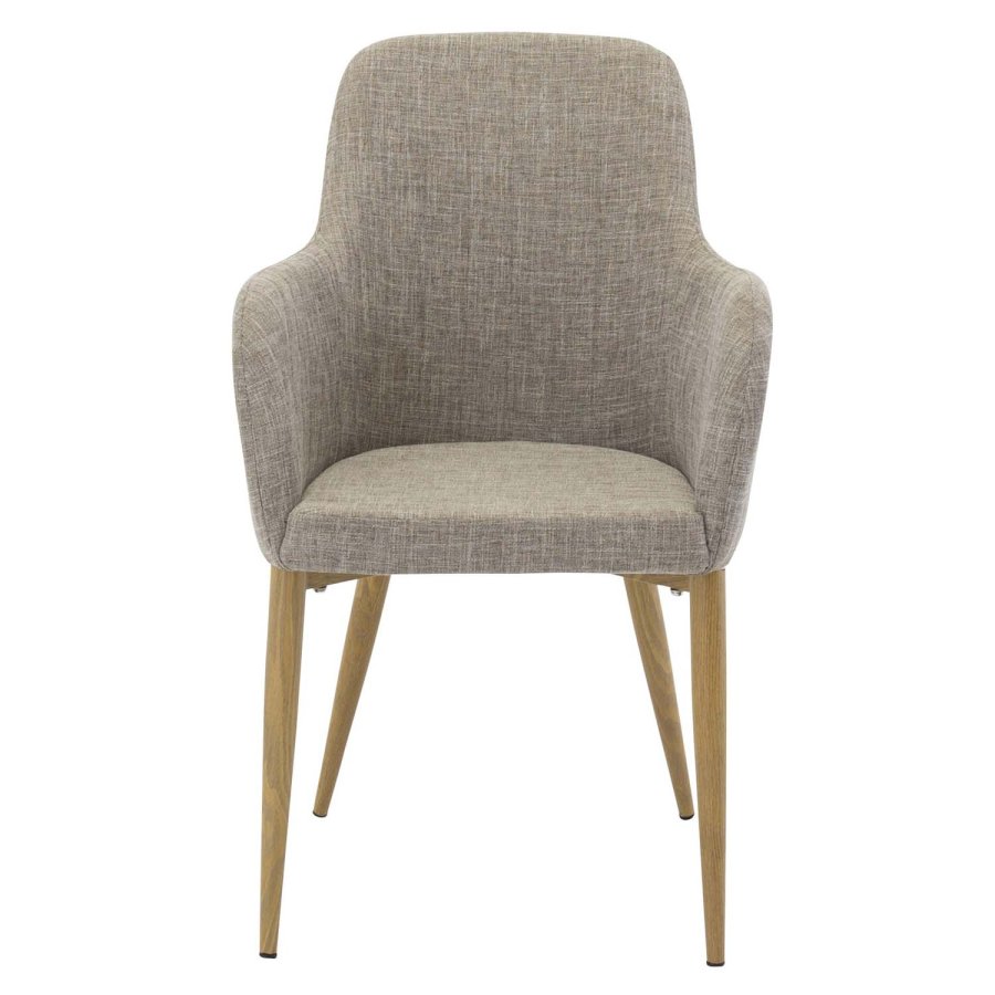 VENTURE DESIGN Comfort spisebordsstol, med armlener - lys gr polyester og naturmetall