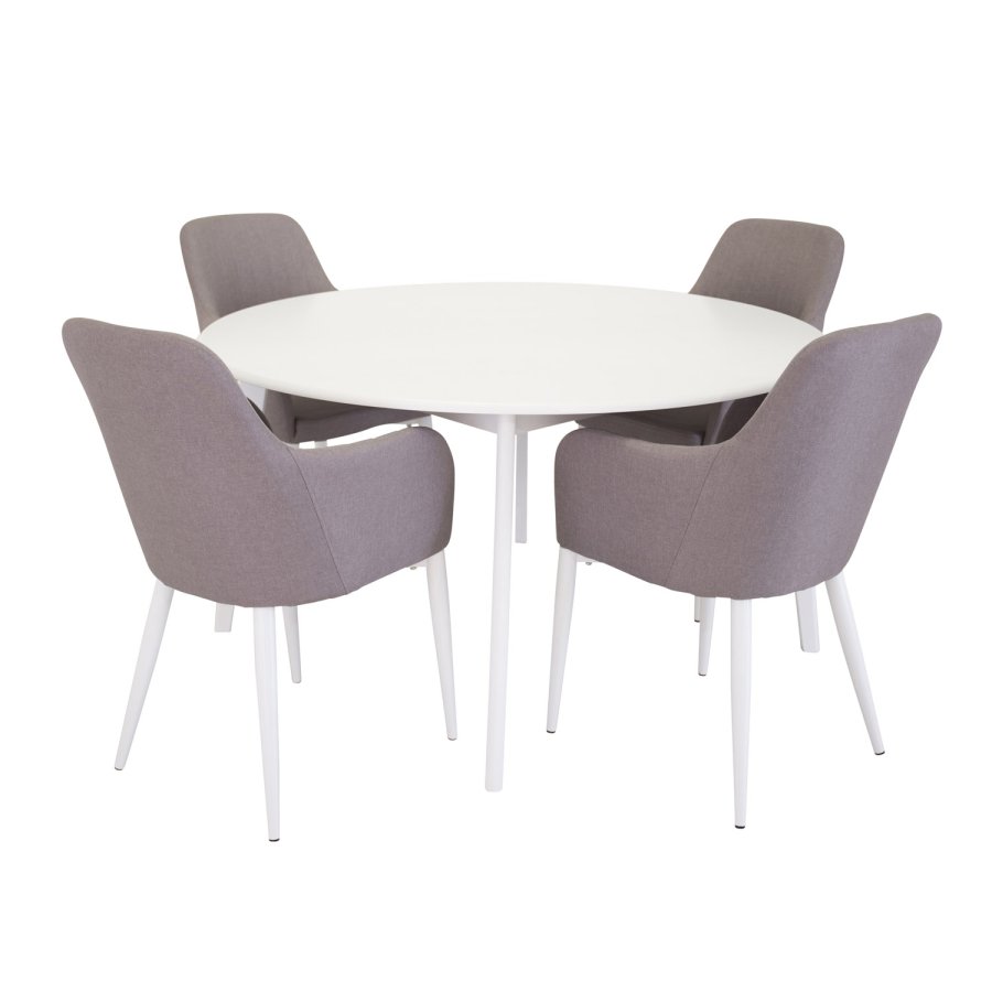 VENTURE DESIGN Comfort spisebordsstol, m. armln - gr polyester og hvid metal