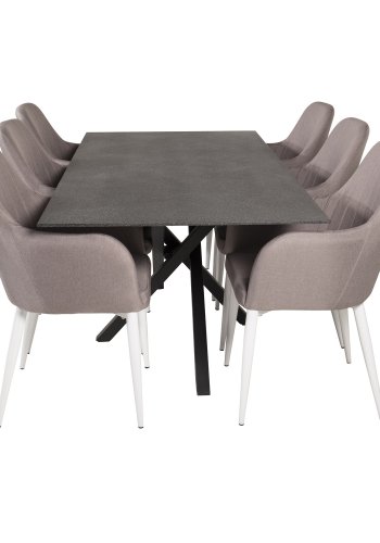 VENTURE DESIGN Comfort spisebordsstol, m. armln - gr polyester og hvid metal